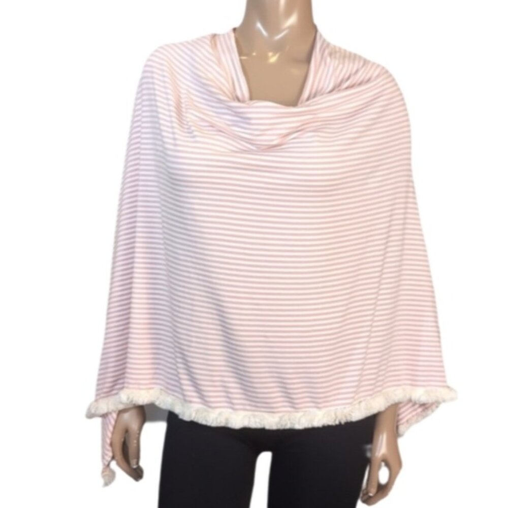 Duffield Design Pink Striped Poncho One Size Fringed Cape Asymmetric Top